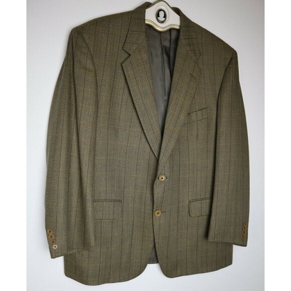 VINTAGE MEN'S TAUPE BROWN PLAID BLAZER JACKET SPORT COAT - KINGSRIDGE - SIZE 46 - Picture 2 of 6